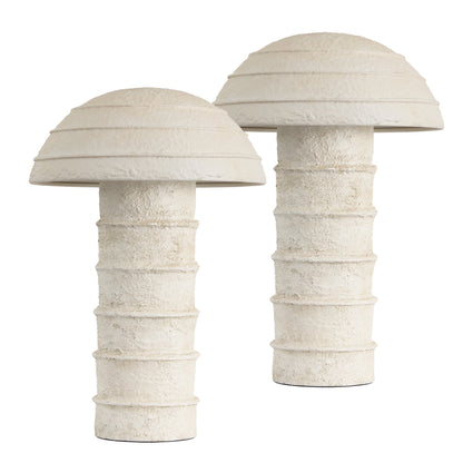 Cremini 17.5" Modern Minimalist Plaster-Look Ribbed Mushroom Resin Cylinder LED Table Lamp, Set of 2
