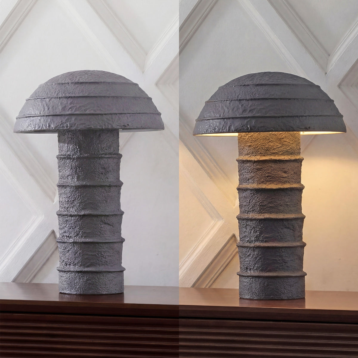 Cremini 17.5" Modern Minimalist Plaster-Look Ribbed Mushroom Resin Cylinder LED Table Lamp, Set of 2
