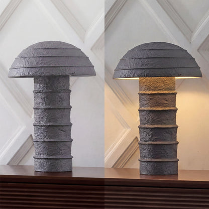 Cremini 17.5" Modern Minimalist Plaster-Look Ribbed Mushroom Resin Cylinder LED Table Lamp, Set of 2