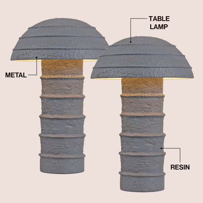 Cremini 17.5" Modern Minimalist Plaster-Look Ribbed Mushroom Resin Cylinder LED Table Lamp, Set of 2