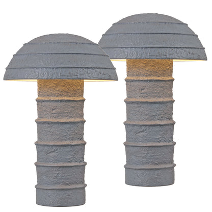 Cremini 17.5" Modern Minimalist Plaster-Look Ribbed Mushroom Resin Cylinder LED Table Lamp, Set of 2
