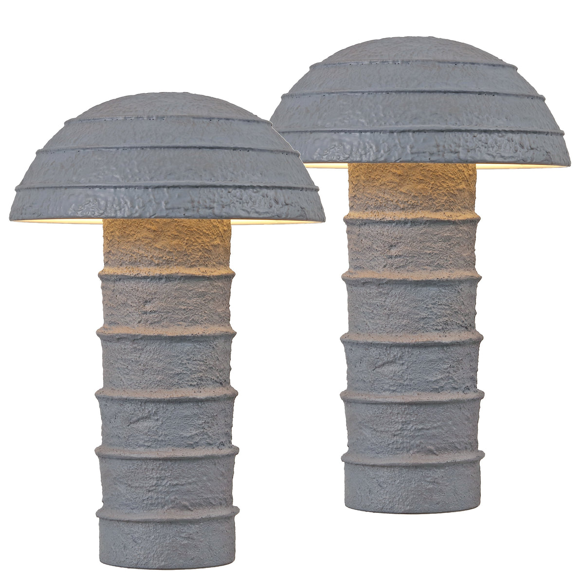 Cremini 17.5" Modern Minimalist Plaster-Look Ribbed Mushroom Resin Cylinder LED Table Lamp, Set of 2