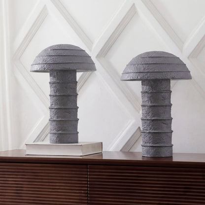 Cremini 17.5" Modern Minimalist Plaster-Look Ribbed Mushroom Resin Cylinder LED Table Lamp, Set of 2