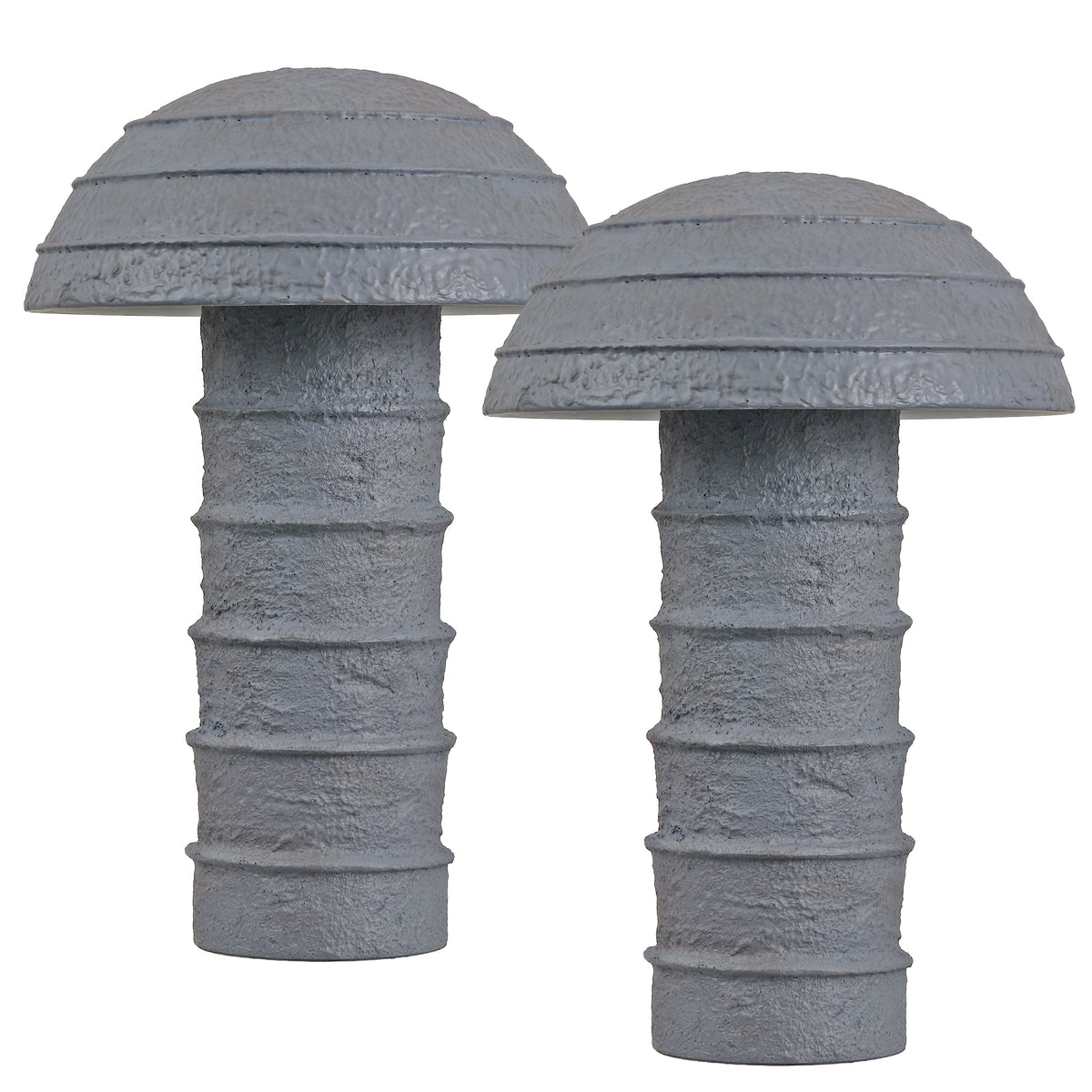Cremini 17.5" Modern Minimalist Plaster-Look Ribbed Mushroom Resin Cylinder LED Table Lamp, Set of 2