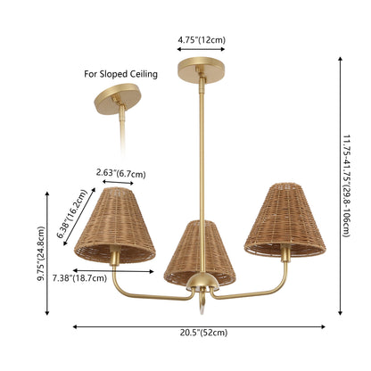 Pauline Coastal Contemporary Adjustable Swooping Arm Candle-Style Metal with Rattan Shades LED Chandelier