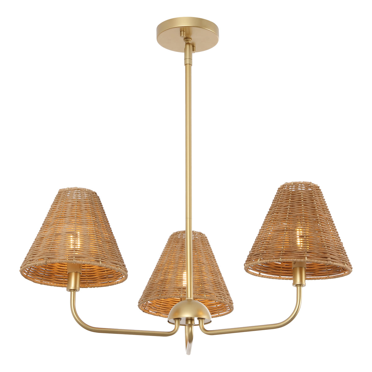 Pauline Coastal Contemporary Adjustable Swooping Arm Candle-Style Metal with Rattan Shades LED Chandelier