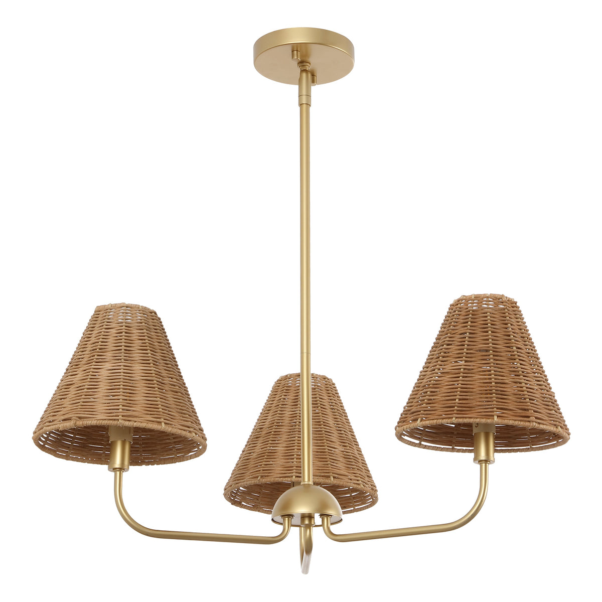 Pauline Coastal Contemporary Adjustable Swooping Arm Candle-Style Metal with Rattan Shades LED Chandelier
