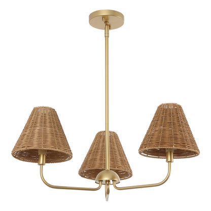 Pauline Coastal Contemporary Adjustable Swooping Arm Candle-Style Metal with Rattan Shades LED Chandelier
