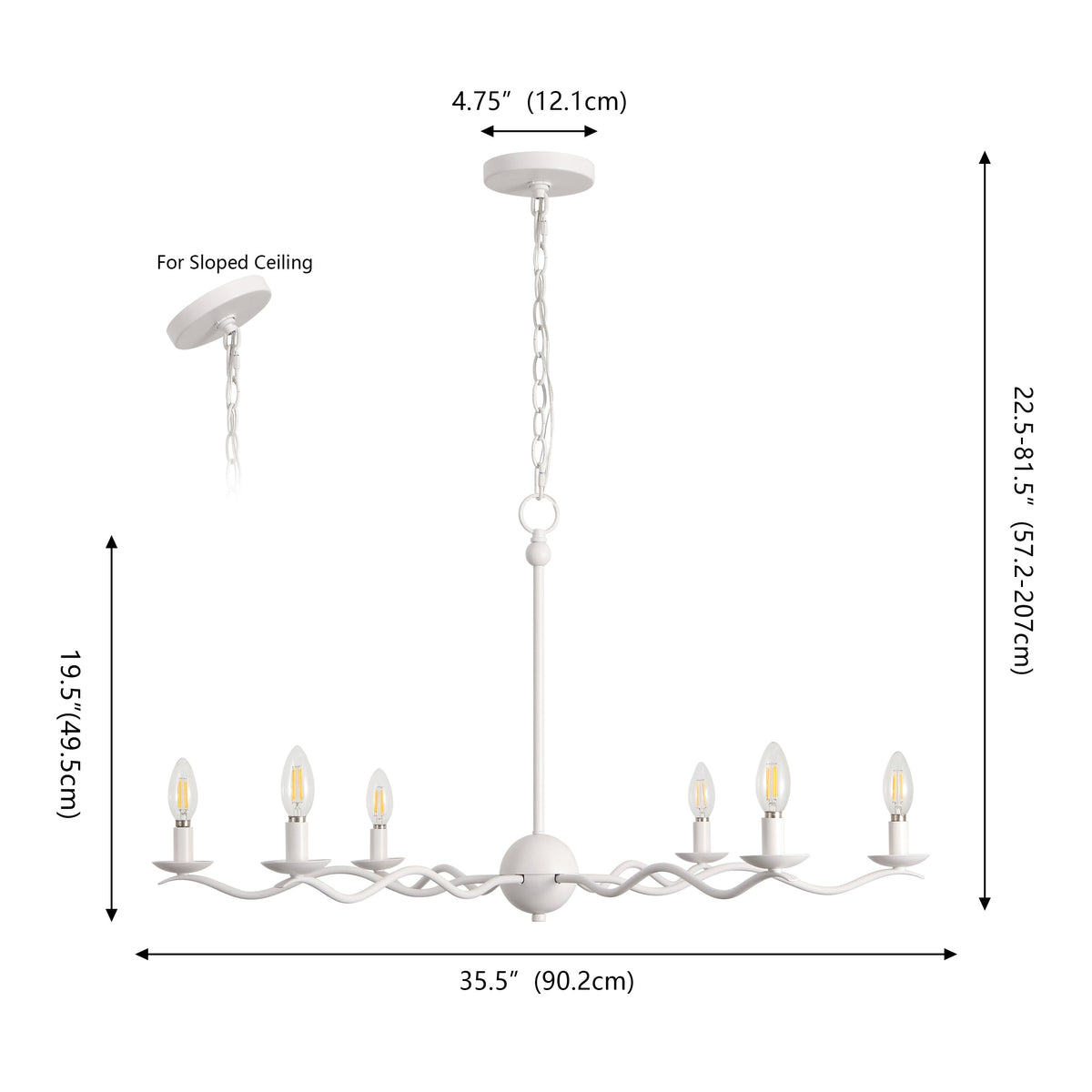 Shana 35.5" 6-Light Grand Modern Transitional Adjustable Sculptural Wavy Arm Candle-Style Metal LED Chandelier