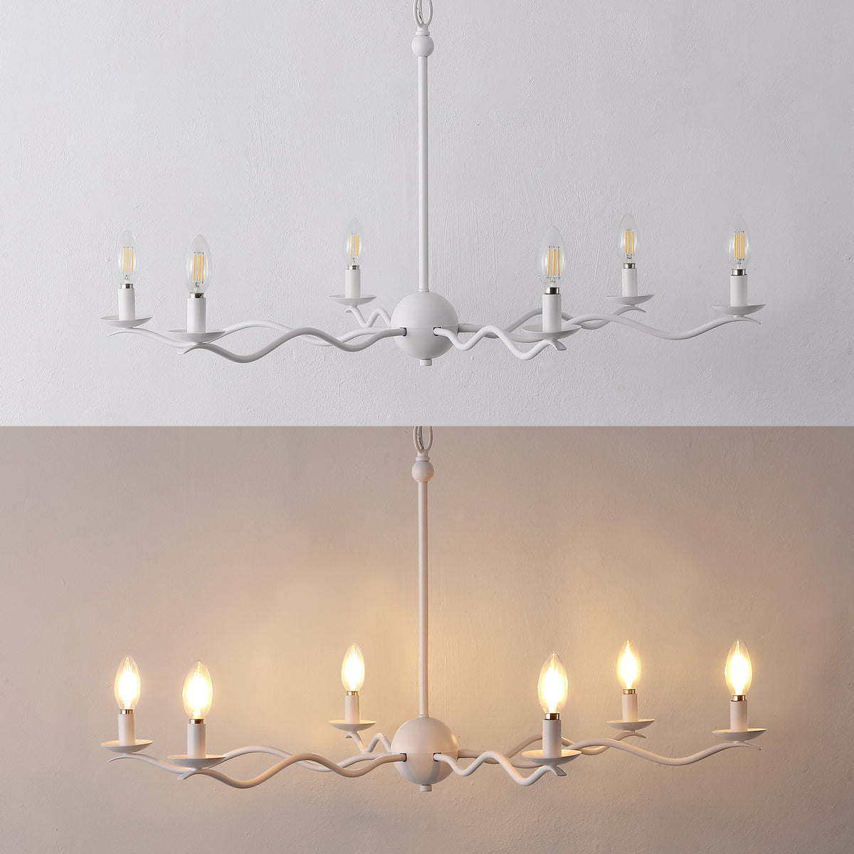 Shana 35.5" 6-Light Grand Modern Transitional Adjustable Sculptural Wavy Arm Candle-Style Metal LED Chandelier