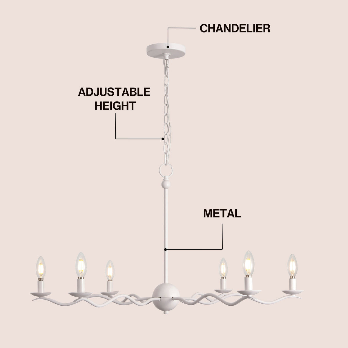 Shana 35.5" 6-Light Grand Modern Transitional Adjustable Sculptural Wavy Arm Candle-Style Metal LED Chandelier