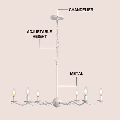 Shana 35.5" 6-Light Grand Modern Transitional Adjustable Sculptural Wavy Arm Candle-Style Metal LED Chandelier