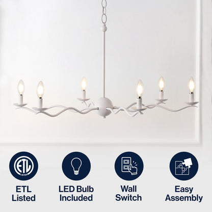 Shana 35.5" 6-Light Grand Modern Transitional Adjustable Sculptural Wavy Arm Candle-Style Metal LED Chandelier
