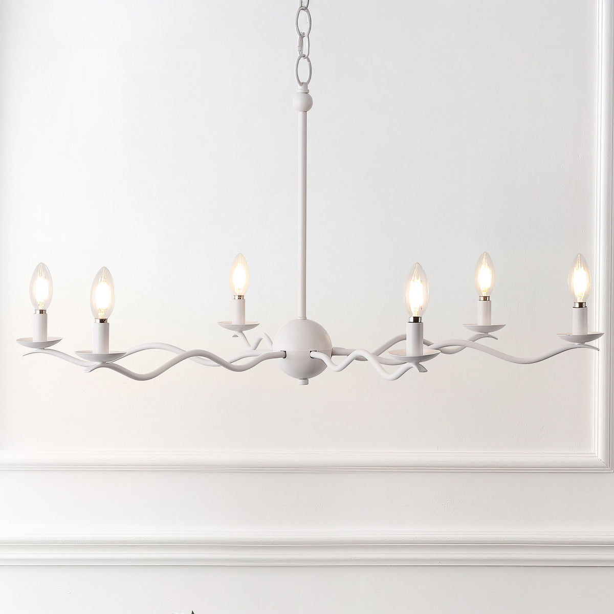 Shana 35.5" 6-Light Grand Modern Transitional Adjustable Sculptural Wavy Arm Candle-Style Metal LED Chandelier