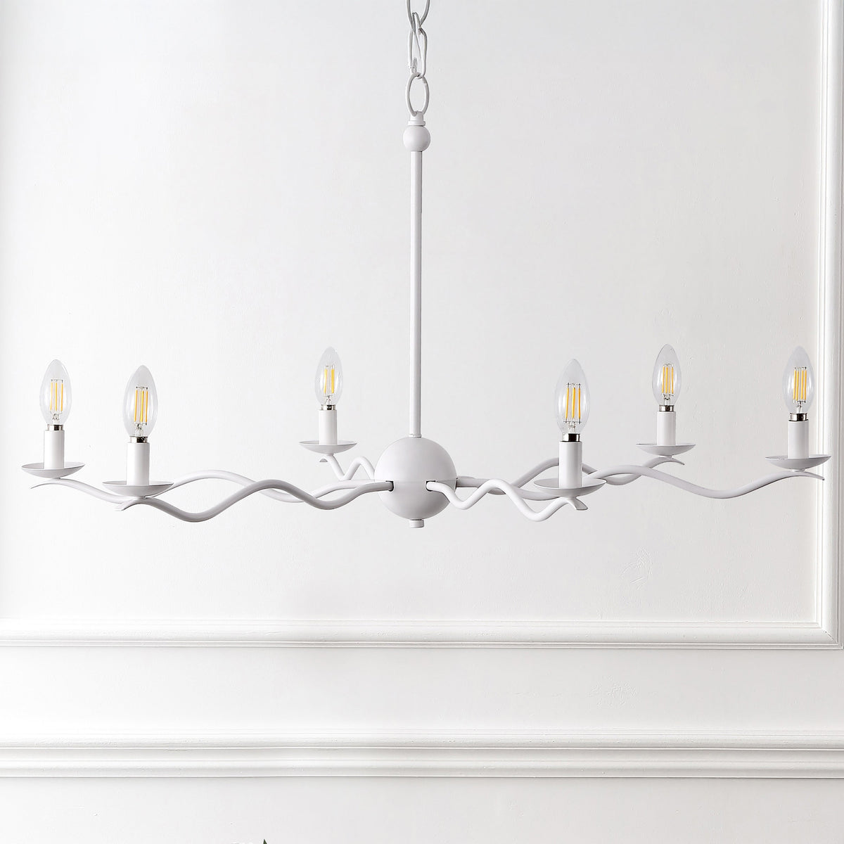 Shana 35.5" 6-Light Grand Modern Transitional Adjustable Sculptural Wavy Arm Candle-Style Metal LED Chandelier