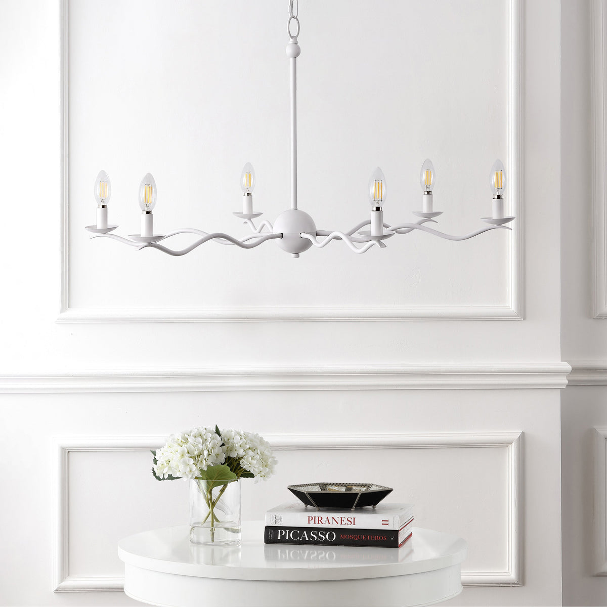 Shana 35.5" 6-Light Grand Modern Transitional Adjustable Sculptural Wavy Arm Candle-Style Metal LED Chandelier