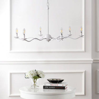 Shana 35.5" 6-Light Grand Modern Transitional Adjustable Sculptural Wavy Arm Candle-Style Metal LED Chandelier
