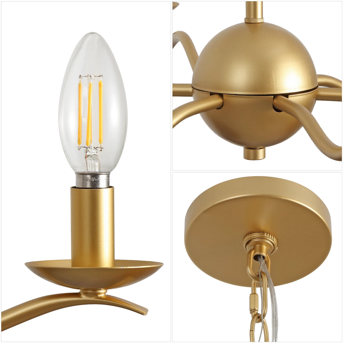 Shana 35.5" 6-Light Grand Modern Transitional Adjustable Sculptural Wavy Arm Candle-Style Metal LED Chandelier