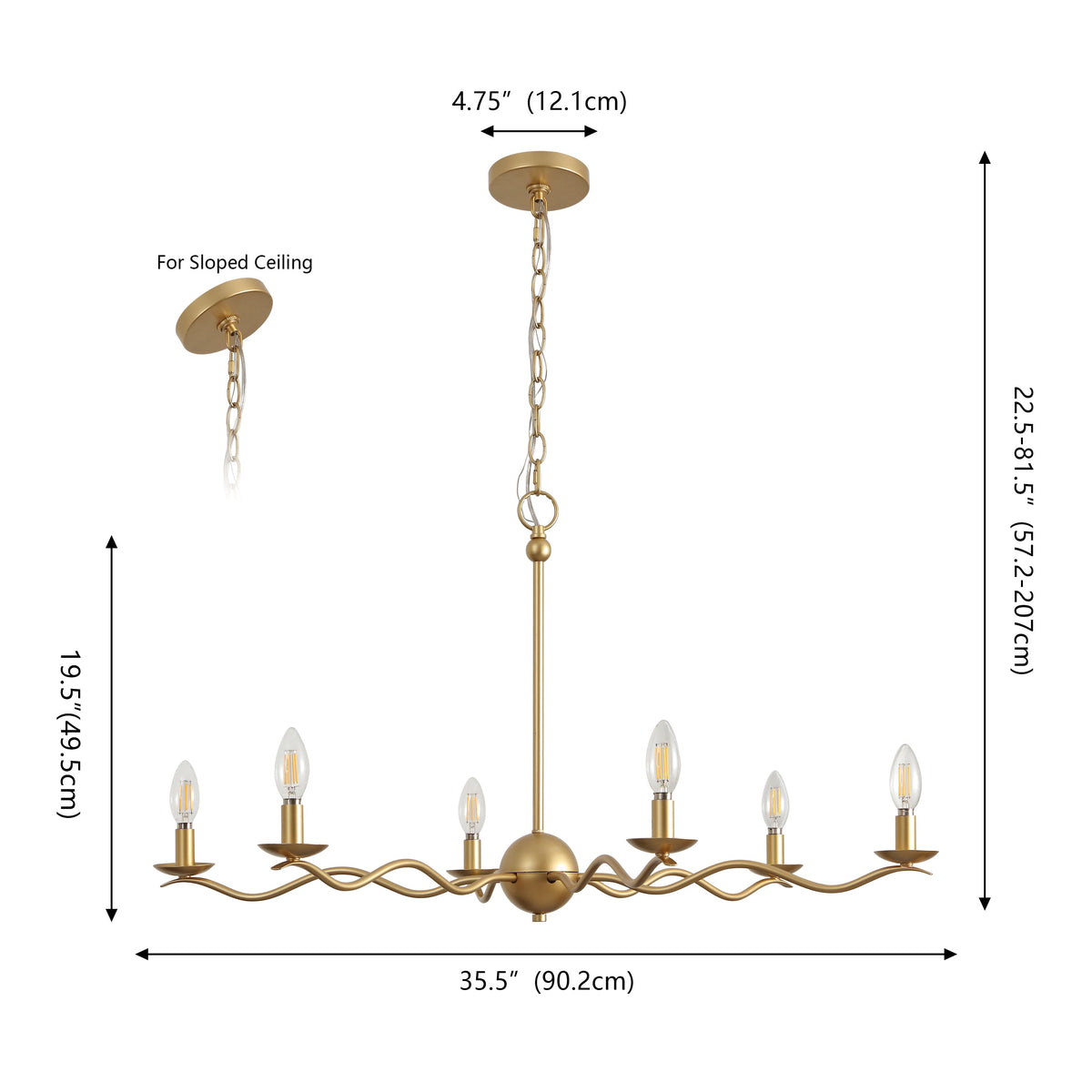 Shana 35.5" 6-Light Grand Modern Transitional Adjustable Sculptural Wavy Arm Candle-Style Metal LED Chandelier