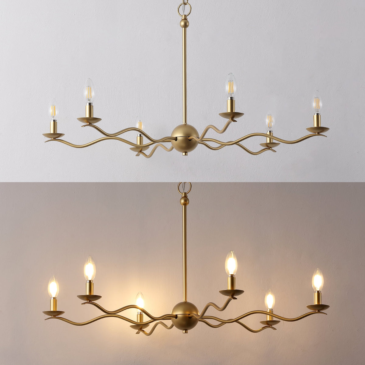 Shana 35.5" 6-Light Grand Modern Transitional Adjustable Sculptural Wavy Arm Candle-Style Metal LED Chandelier