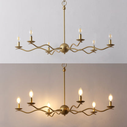 Shana 35.5" 6-Light Grand Modern Transitional Adjustable Sculptural Wavy Arm Candle-Style Metal LED Chandelier