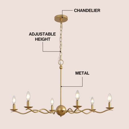 Shana 35.5" 6-Light Grand Modern Transitional Adjustable Sculptural Wavy Arm Candle-Style Metal LED Chandelier