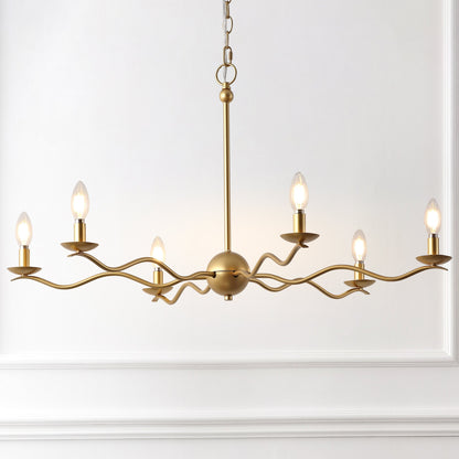 Shana 35.5" 6-Light Grand Modern Transitional Adjustable Sculptural Wavy Arm Candle-Style Metal LED Chandelier