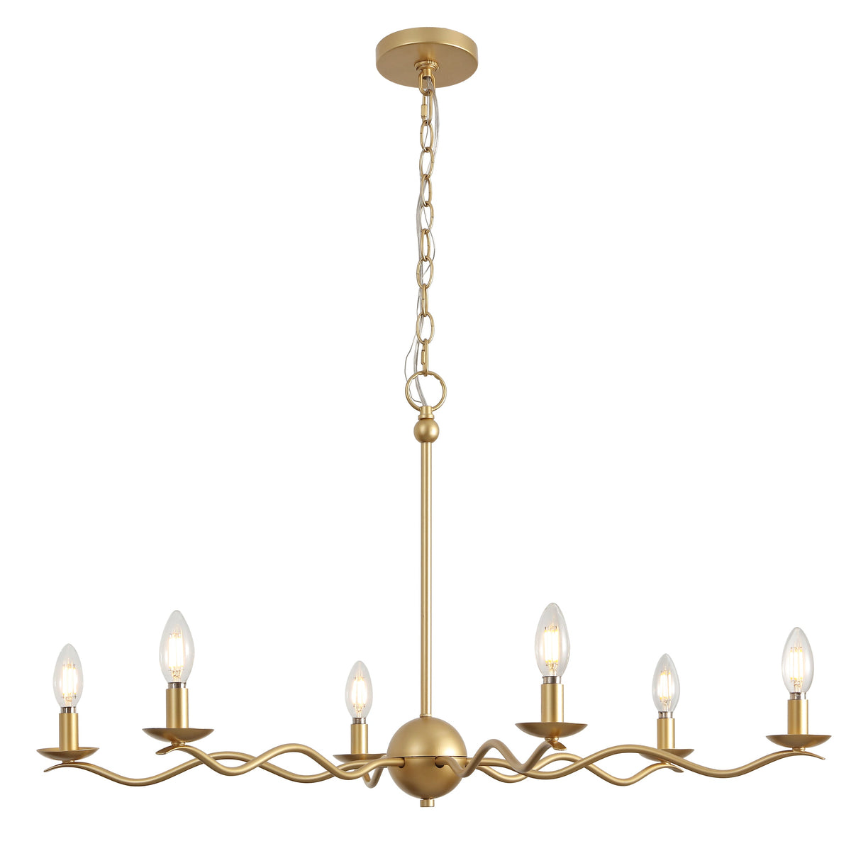 Shana 35.5" 6-Light Grand Modern Transitional Adjustable Sculptural Wavy Arm Candle-Style Metal LED Chandelier