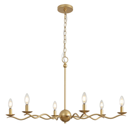 Shana 35.5" 6-Light Grand Modern Transitional Adjustable Sculptural Wavy Arm Candle-Style Metal LED Chandelier
