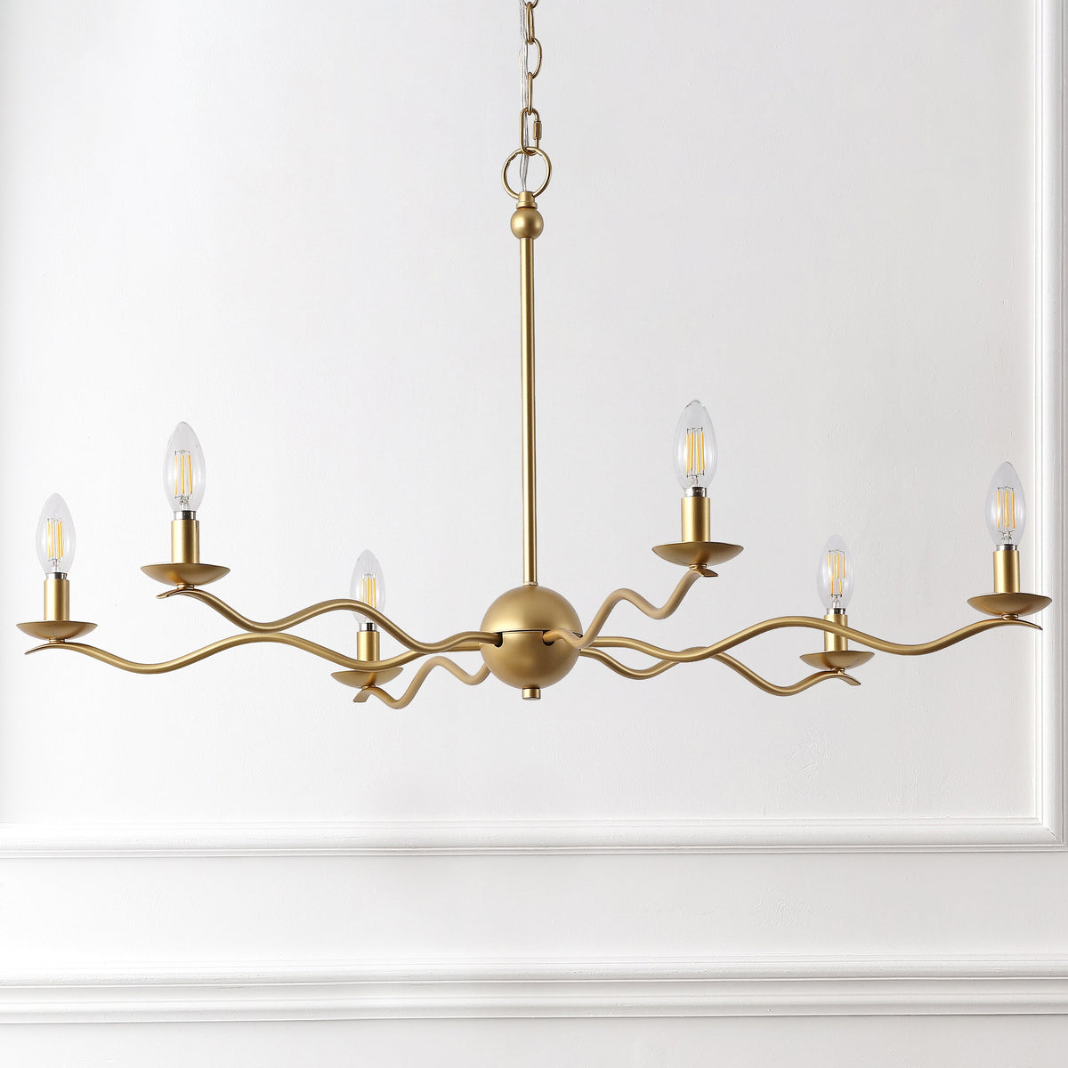 Shana 35.5" 6-Light Grand Modern Transitional Adjustable Sculptural Wavy Arm Candle-Style Metal LED Chandelier