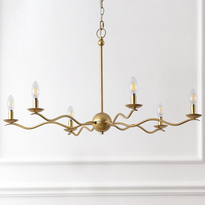 Shana 35.5" 6-Light Grand Modern Transitional Adjustable Sculptural Wavy Arm Candle-Style Metal LED Chandelier