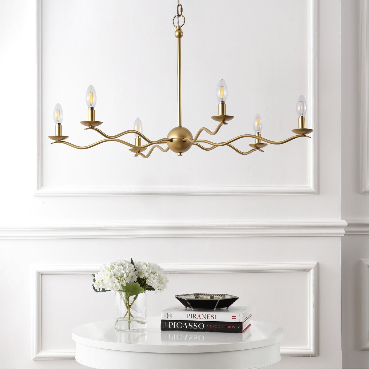 Shana 35.5" 6-Light Grand Modern Transitional Adjustable Sculptural Wavy Arm Candle-Style Metal LED Chandelier