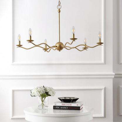 Shana 35.5" 6-Light Grand Modern Transitional Adjustable Sculptural Wavy Arm Candle-Style Metal LED Chandelier