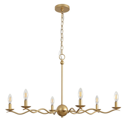 Shana 35.5" 6-Light Grand Modern Transitional Adjustable Sculptural Wavy Arm Candle-Style Metal LED Chandelier