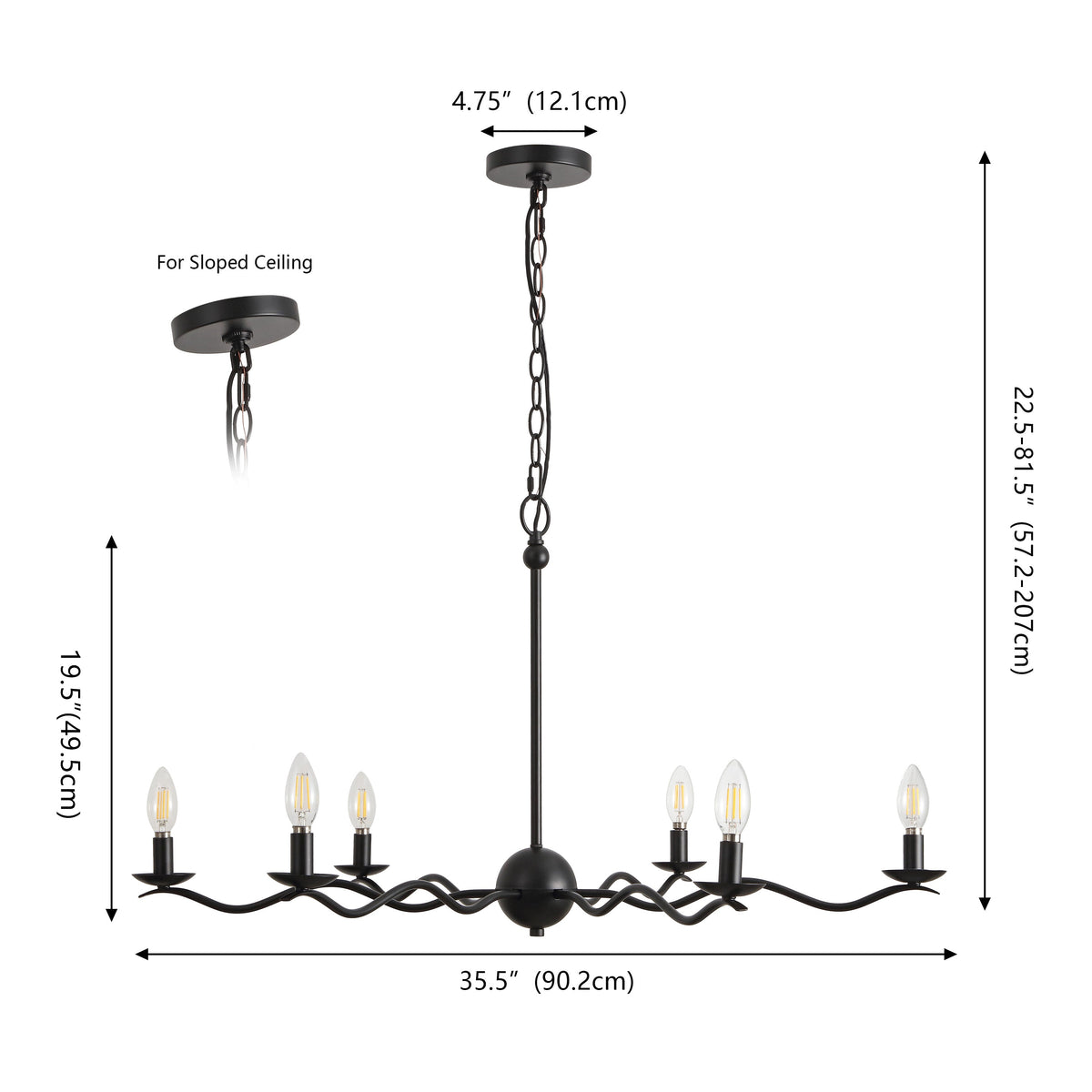Shana 35.5" 6-Light Grand Modern Transitional Adjustable Sculptural Wavy Arm Candle-Style Metal LED Chandelier