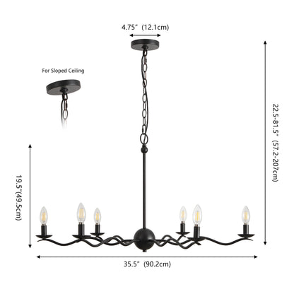 Shana 35.5" 6-Light Grand Modern Transitional Adjustable Sculptural Wavy Arm Candle-Style Metal LED Chandelier