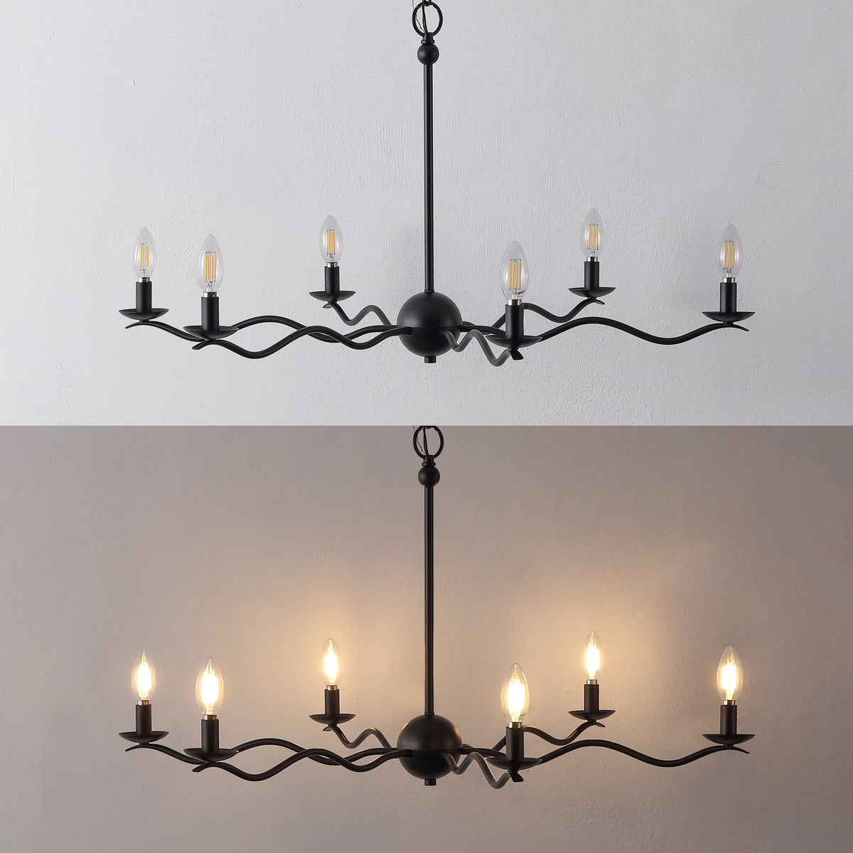 Shana 35.5" 6-Light Grand Modern Transitional Adjustable Sculptural Wavy Arm Candle-Style Metal LED Chandelier