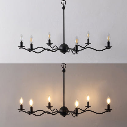 Shana 35.5" 6-Light Grand Modern Transitional Adjustable Sculptural Wavy Arm Candle-Style Metal LED Chandelier