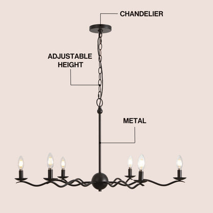 Shana 35.5" 6-Light Grand Modern Transitional Adjustable Sculptural Wavy Arm Candle-Style Metal LED Chandelier