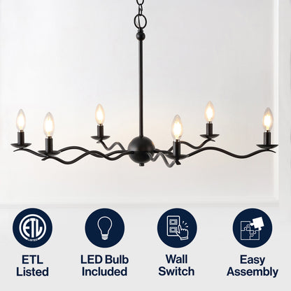 Shana 35.5" 6-Light Grand Modern Transitional Adjustable Sculptural Wavy Arm Candle-Style Metal LED Chandelier