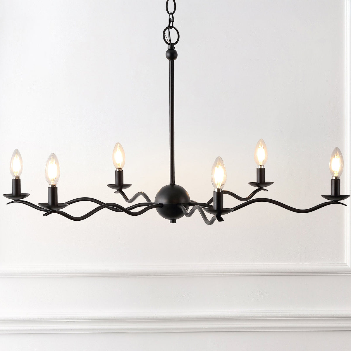 Shana 35.5" 6-Light Grand Modern Transitional Adjustable Sculptural Wavy Arm Candle-Style Metal LED Chandelier