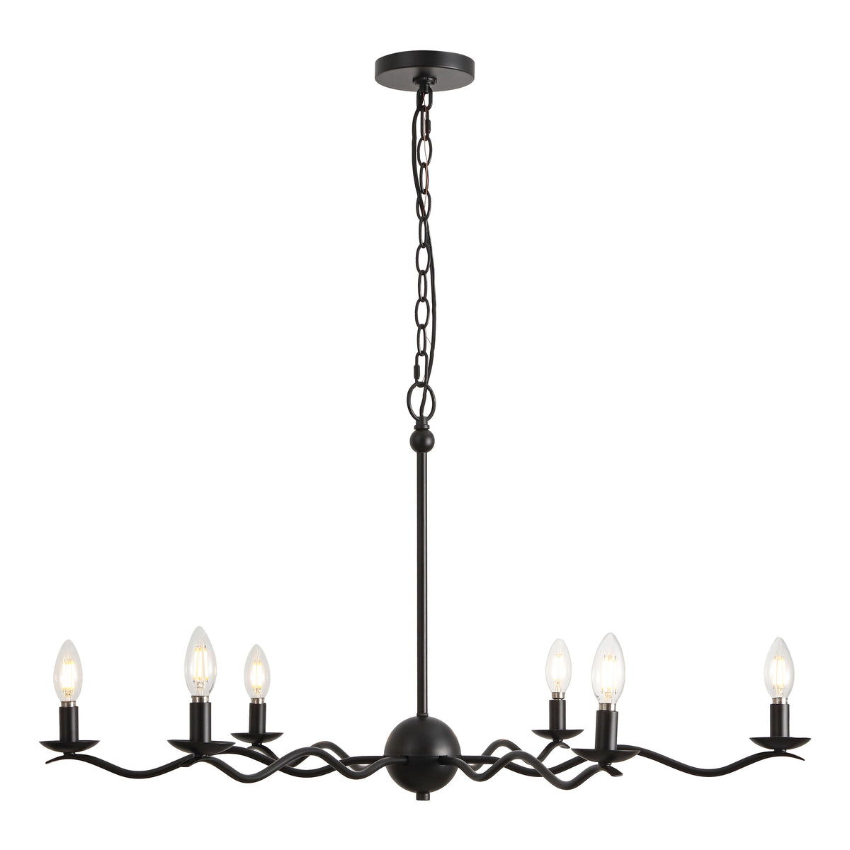 Shana 35.5" 6-Light Grand Modern Transitional Adjustable Sculptural Wavy Arm Candle-Style Metal LED Chandelier