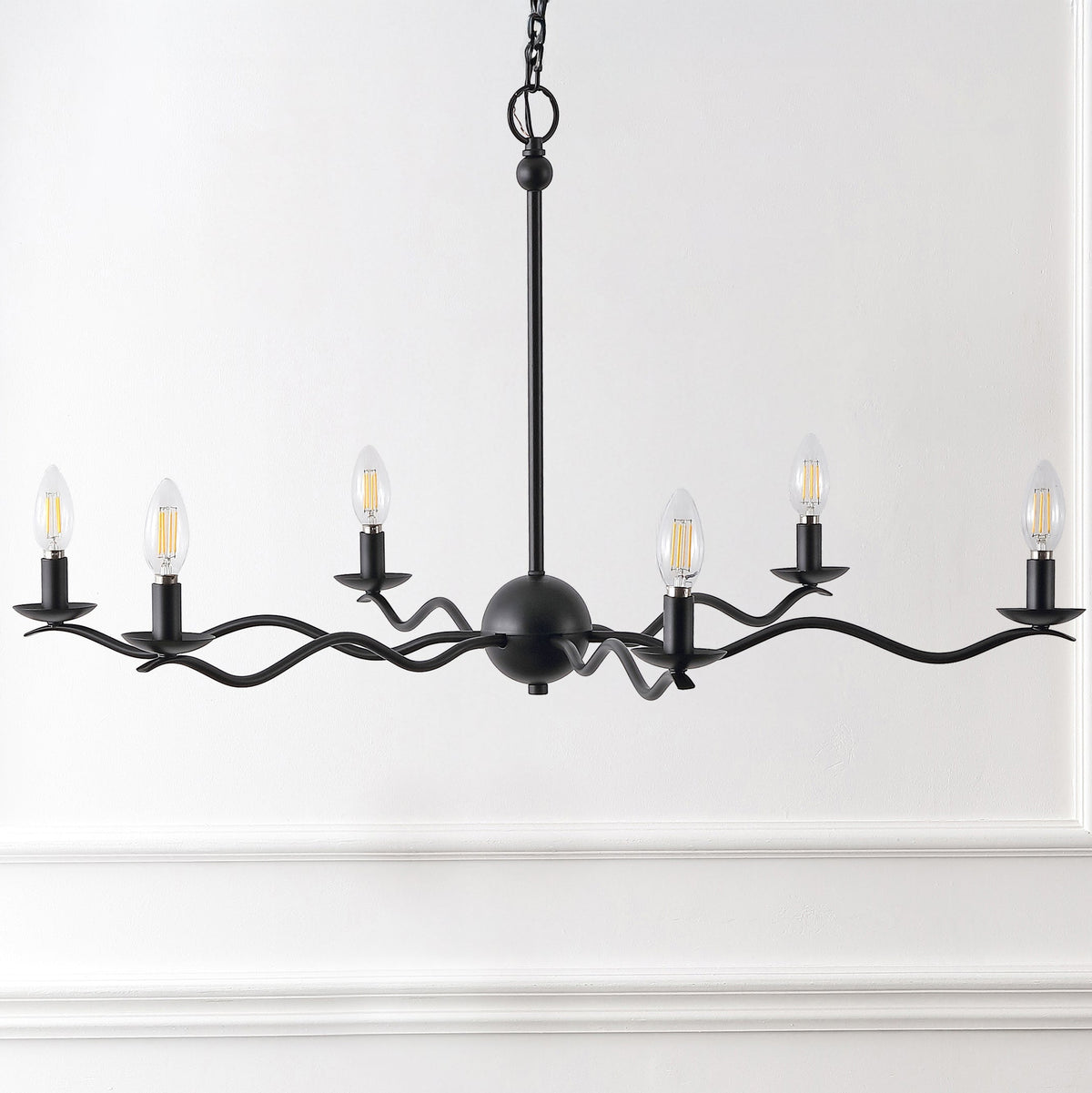 Shana 35.5" 6-Light Grand Modern Transitional Adjustable Sculptural Wavy Arm Candle-Style Metal LED Chandelier