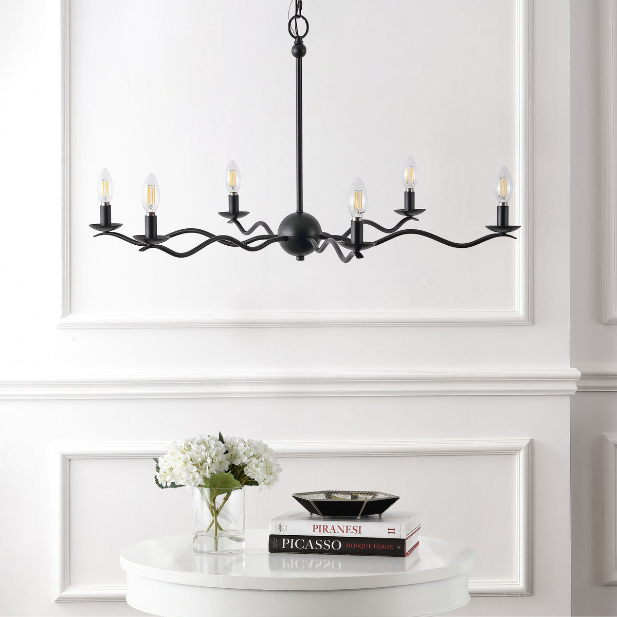 Shana 35.5" 6-Light Grand Modern Transitional Adjustable Sculptural Wavy Arm Candle-Style Metal LED Chandelier