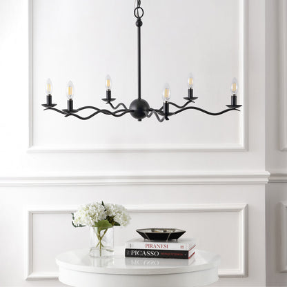 Shana 35.5" 6-Light Grand Modern Transitional Adjustable Sculptural Wavy Arm Candle-Style Metal LED Chandelier