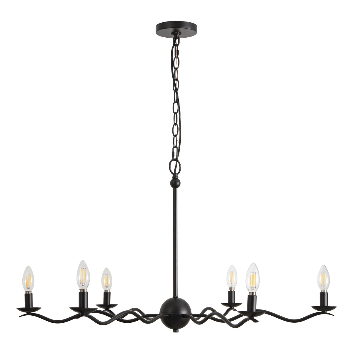 Shana 35.5" 6-Light Grand Modern Transitional Adjustable Sculptural Wavy Arm Candle-Style Metal LED Chandelier