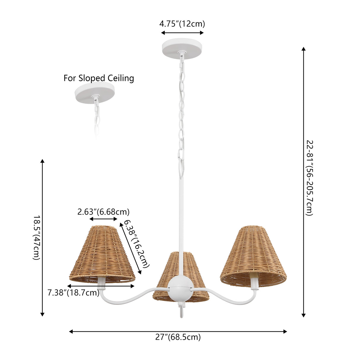 GradyCoastal Farmhouse Adjustable Swooping Arm Metal with Hand-Woven Rattan Shades LED Chandelier