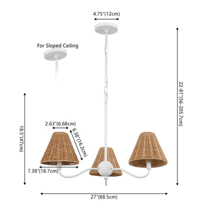 GradyCoastal Farmhouse Adjustable Swooping Arm Metal with Hand-Woven Rattan Shades LED Chandelier