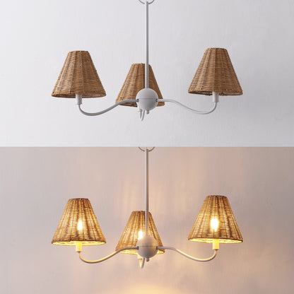 GradyCoastal Farmhouse Adjustable Swooping Arm Metal with Hand-Woven Rattan Shades LED Chandelier