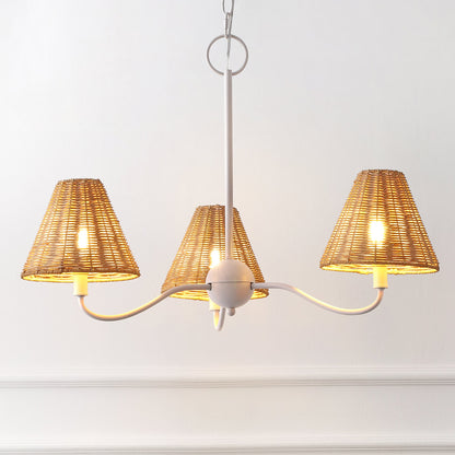 GradyCoastal Farmhouse Adjustable Swooping Arm Metal with Hand-Woven Rattan Shades LED Chandelier